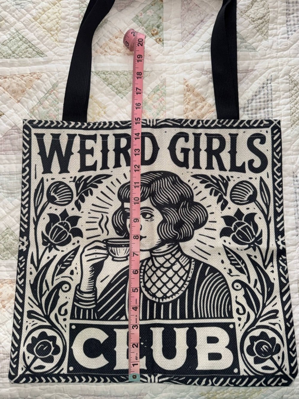 Weird Girls Club Canvas Tote Bag Black Cream Bookish Feminist Literary Aesthetic - Picture 6 of 7